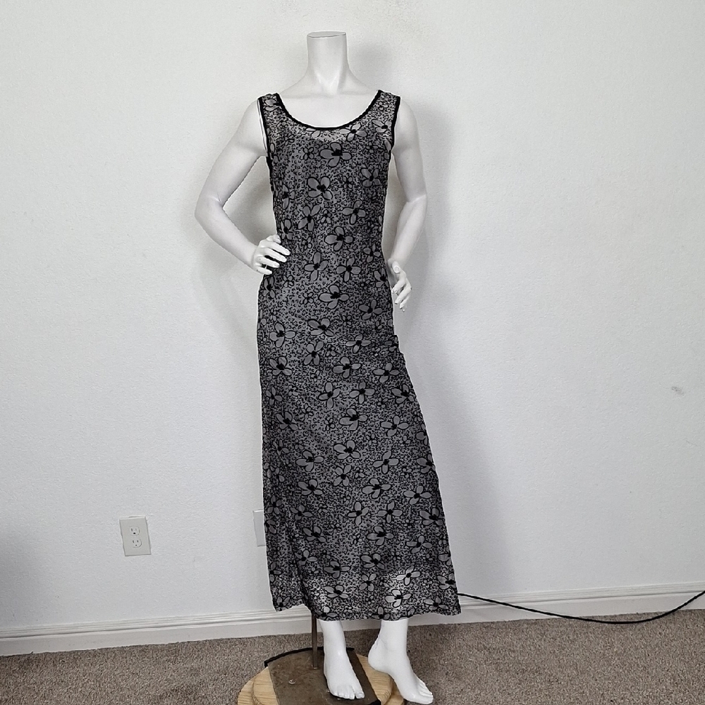 VTG Y2K Lapis Los Angeles 90's Black Silver Burnout Whimsigoth Maxi Dress Size M